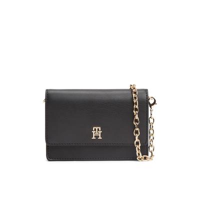 Kartenetui TOMMY HILFIGER "TH ICON CARD HOLDER W/CHAIN", Damen, schwarz, Lederimitat, Kleinlederwaren, Damen Geldbeutel, Portemonnaie, Minibag mit TH-Logoemblem