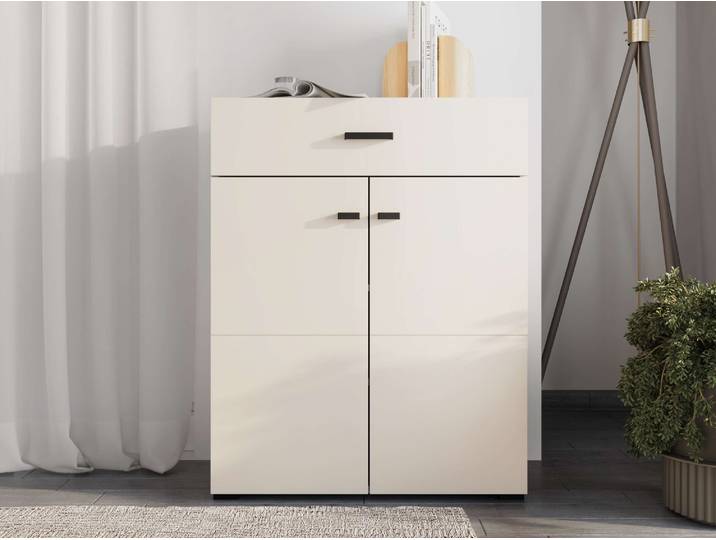 Schuhkommode HOME AFFAIRE Rathlin Schuhschrank, Schuhregal, für ca. 9 Paar Schuhe , weiss (kaschmir), B:77cm H:98cm T:35cm, Holzwerkstoff, Sideboards, Schuhkommode, zwei Regale und eine Schublade, Gesamtbreite 77 cm