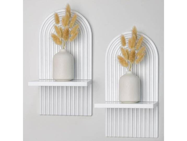 Lot de 2 étagères murales arche arc-en-ciel bohème blanc – rangement cuisine chambre salle de bain salon – décoration murale