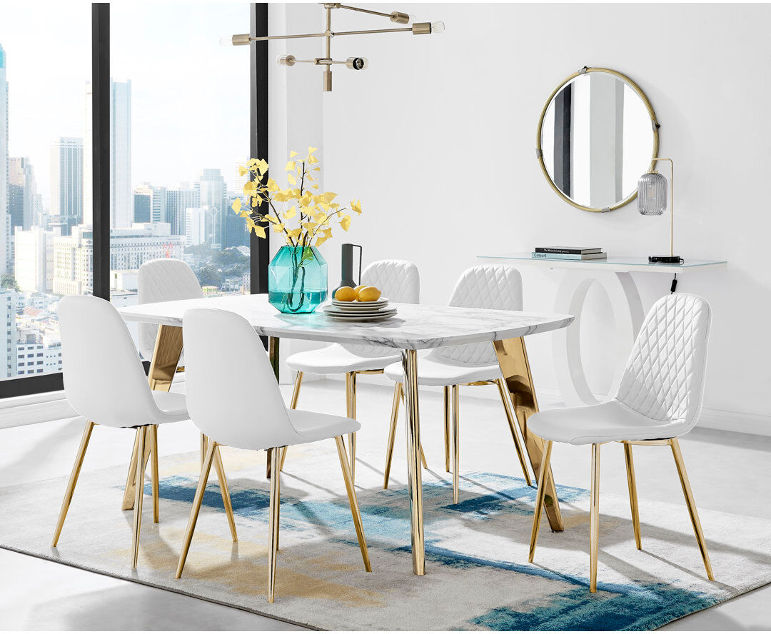 Canora Grey 6 -Person Dining Set White/Gold/Gold 6