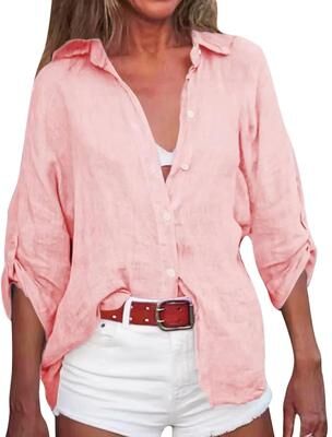 Uplifted Finds Womens Pure Cotton Loose Seven Quarter Sleeve Shirt xl pink