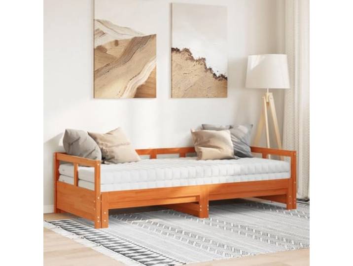 KTHLBRH Ausziehbares Schlafsofa Kiefer Braun Wachs 90 x 190 cm 2 Matratzen inklusive, 24D-Schaumstoff, Lattenrost, Kapazität 150 kg, für Wohnzimmer