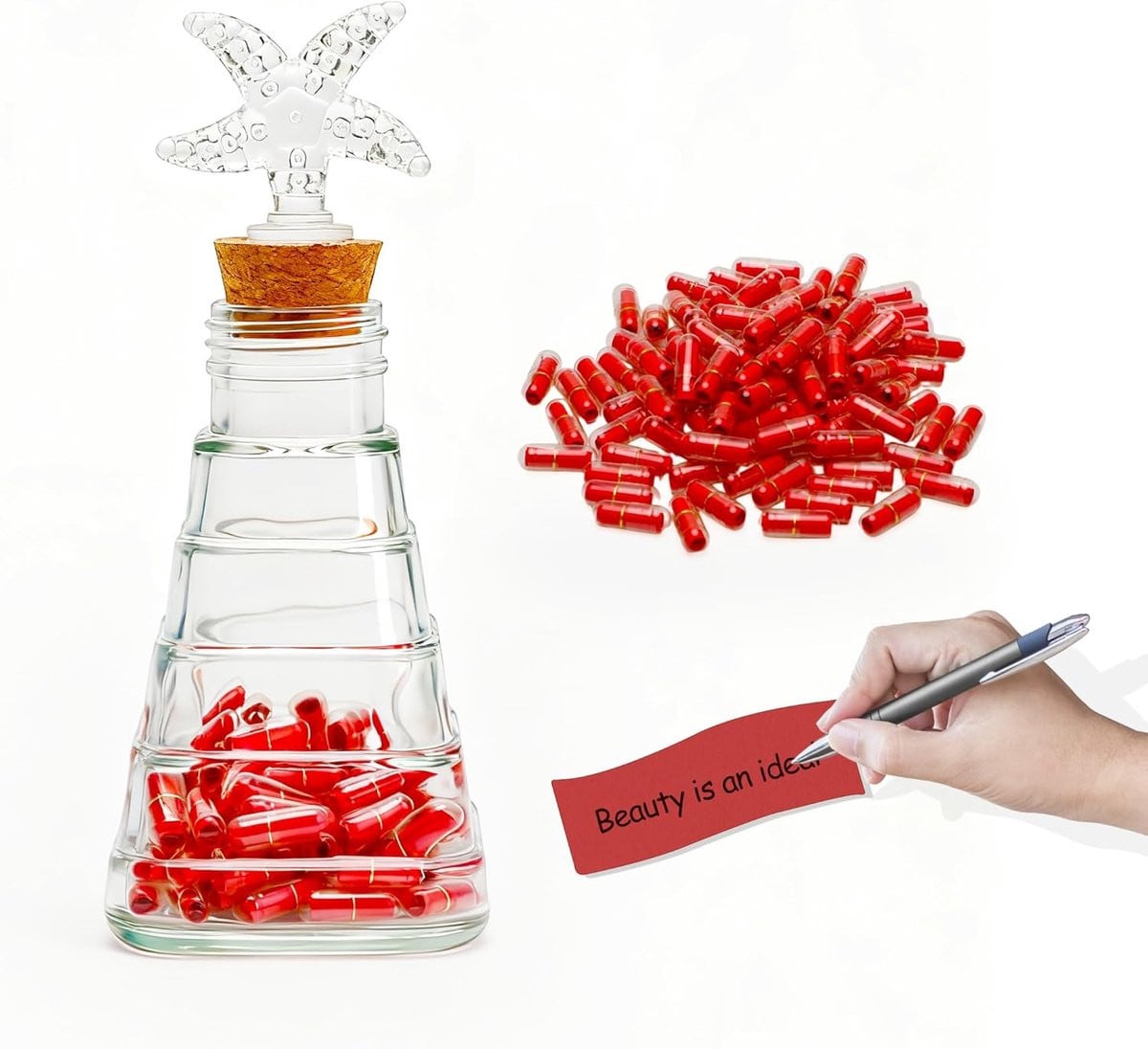 Liefdesboodschappen Berichtcapsules in fles met 100 handgeschreven berichten - Rood
