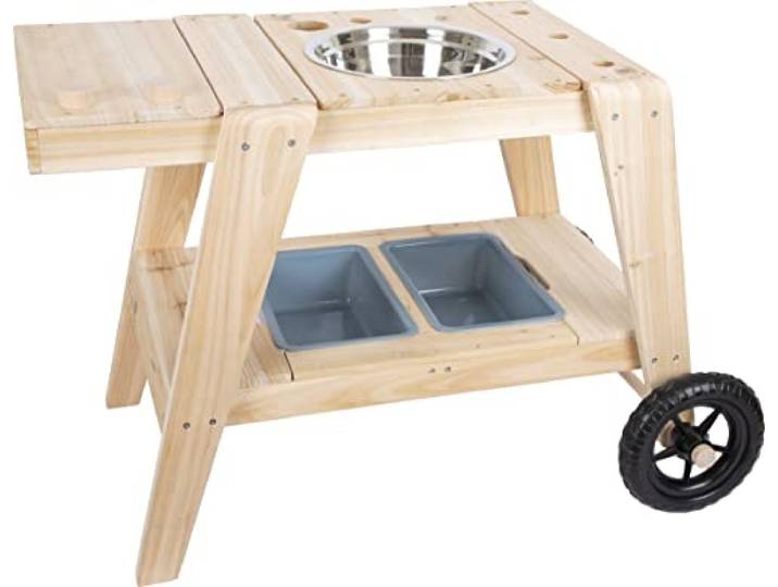 small Foot Matschküche kompakt aus Holz, praktische Outdoorküche in kompakter Größe mit Rädern, ab 3 Jahren, 12421