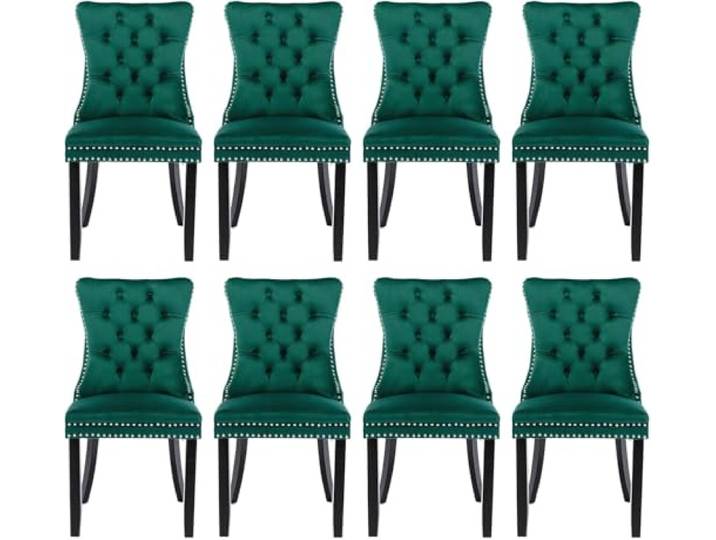 SoarTalent 8er Set Esszimmerstühle Samt gepolstert Nagelkopf, Grün Samt gepolstert, Nagelkopfbesatz, Massivholzbeinen, Metall-Ziehring, für Esszimmer & Wohnzimmer