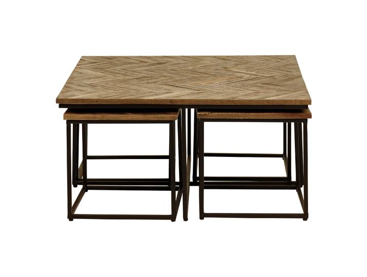 Tables basses carrées gigognes teck recyclé 90cm - Set de 5