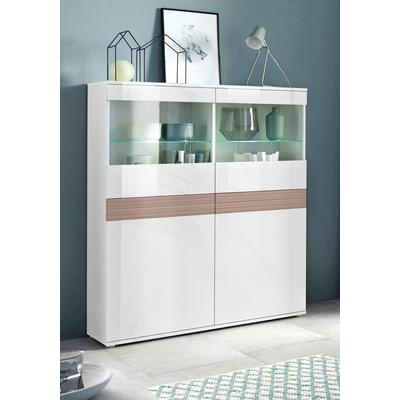 Vitrine BORCHARDT MÖBEL "Florenz", weiß (weiß hg, weiß hg, cappuccino riffeloptik hg mdf), Schränke, Vitrine, Höhe 125 cm