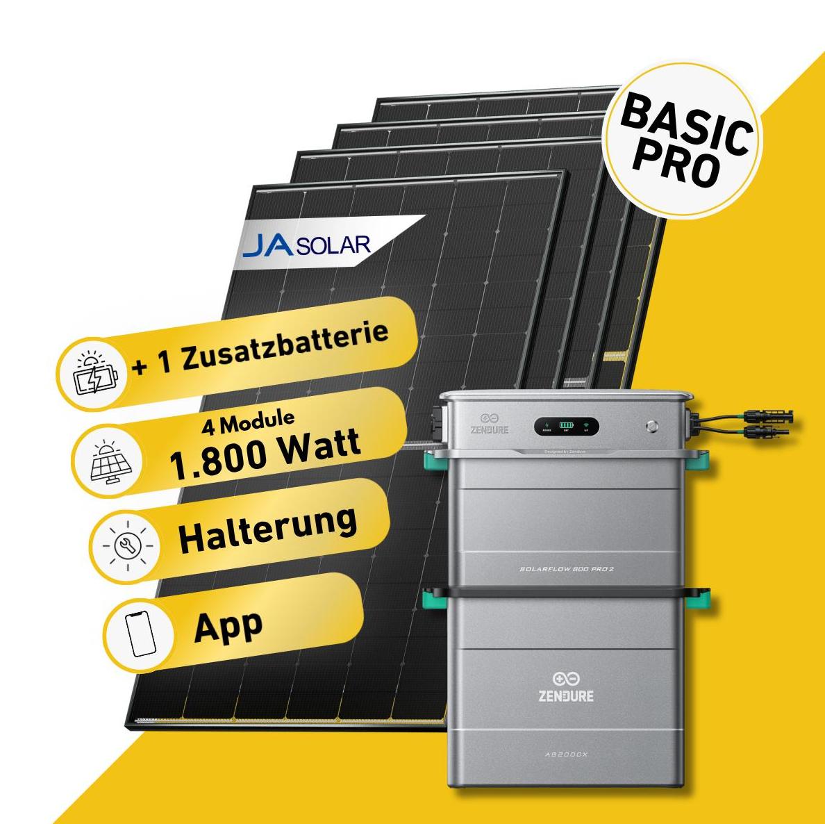 Balkonstrom Balkonkraftwerk 1820W mit Speicher | 1xZusatzspeicher | Fassadenhalterung 90Grad | 4xSolarmodul | Zendure SolarFlow 800 Pro 2