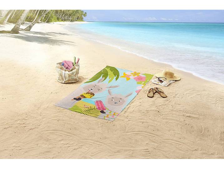 Duschtuch Happy Lamas 75 x 150 x 1cm Blau/Türkis/Multicolor
