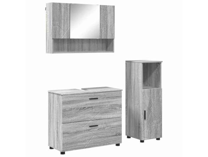Tmriohed Badezimmermöbel-Set 3-teilig mit Spiegelschrank Sonoma-Grau Praktische Badkombination für das Gästebad mit Wandwaschtisch, Spiegelschrank und Beistellschrank für Ordnung.