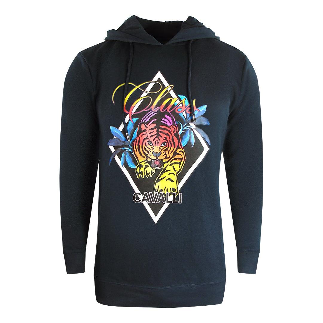 Cavalli Class Diamond Tiger Design Schwarzer Kapuzenpullover