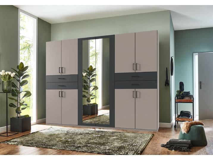 Drehtürenschrank Taiga 270cm Grau/Saharagrau/Graphit