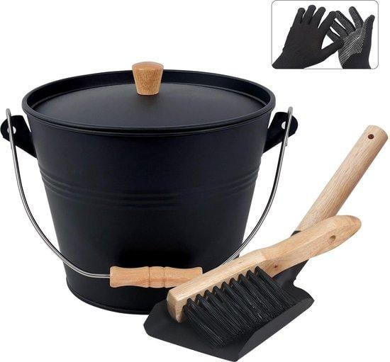 Famanu Ronde set voor het optillen van as en kolen met afdekking en accessoires voor open haarden en kachelplaten