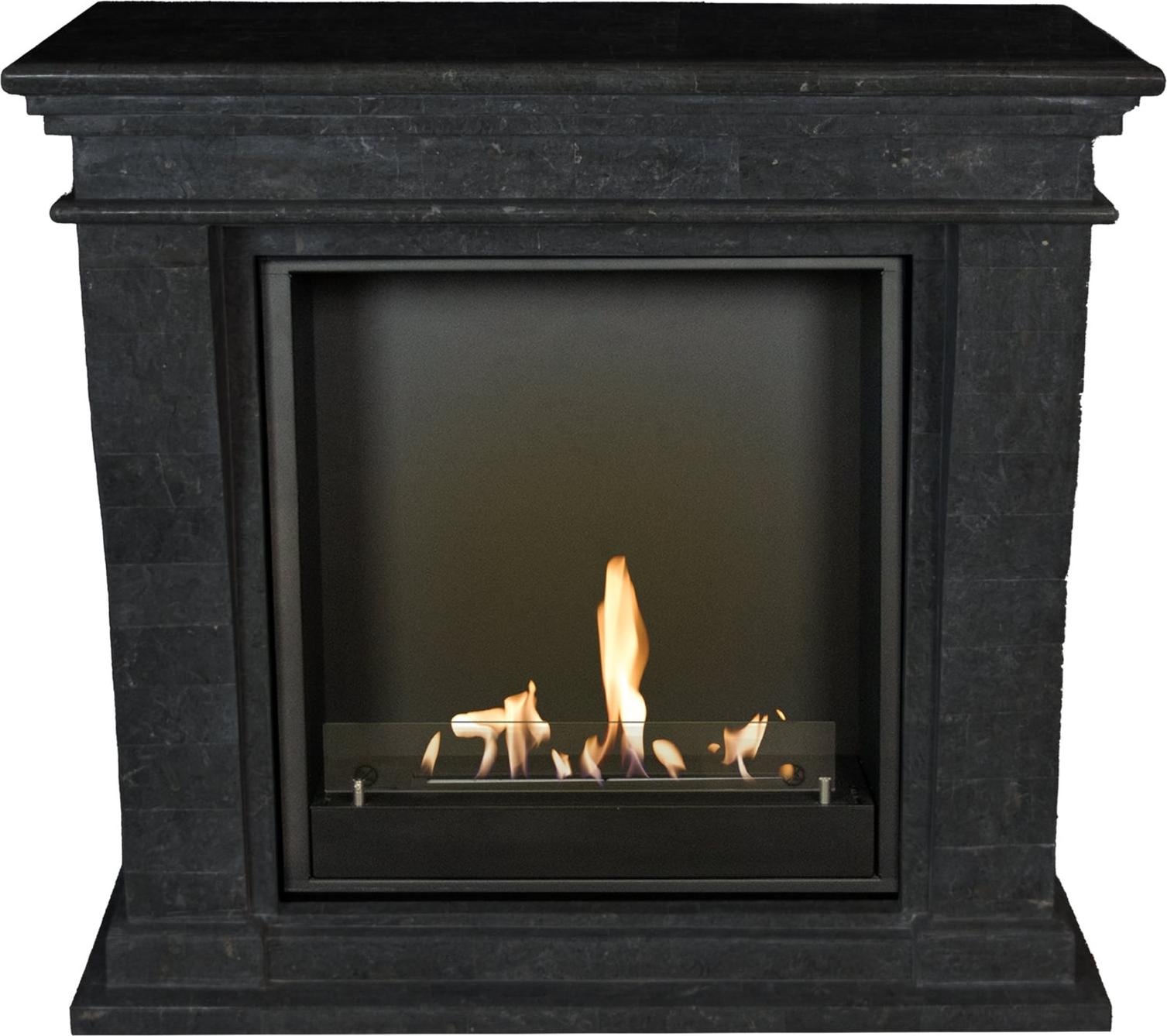Xaralyn Ethanol-Kamin - Kreta-Mini BIU-SBU - schwarz Naturstein - 3 kW Heizung - Kaminsims inklusive Einbaukamin - Dekokamin