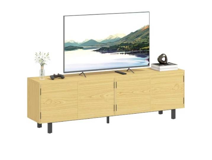 HOMCOM TV-Ständer 180cm 82 Zoll natürlicher Holzoptik 4 Push-to-Open Türen, TV-Ständer, TV-Bank, Wohnzimmer, Schlafzimmer