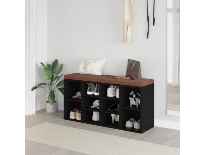 Banc à chaussures - MOTHINESSTO - LY0490 - Noir - Bois d'ingénierie - 10 compartiments