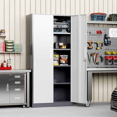 SUNCROWN "71"" H Metal Garage Storage Cabinet with Locking Doors, Adjustable Shelves, Heavy Duty Lockable Storage Cabinet"