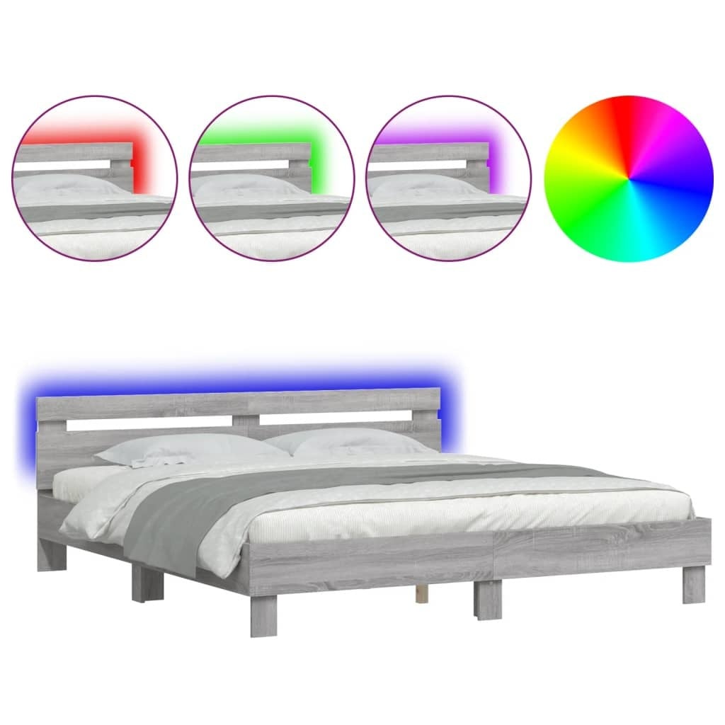 vidaXL Bedframe met hoofdeinde en LED-verlichting, grijs Sonoma