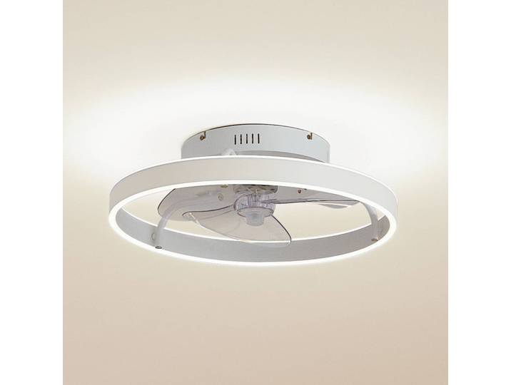 Lindby LED-Deckenventilator Momitu, weiß, Aluminium, Ø 50 cm Momitu Lindby, dimmbar, weiß / opal, für Wohn- / Esszimmer, Aluminium, Modern