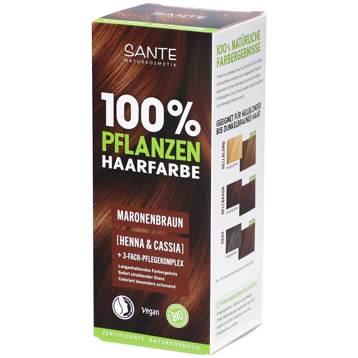 100% Pflanzenhaarfarbe mit 3-Fach Pflegekomplex maronenbraun 08 100 g Pulver