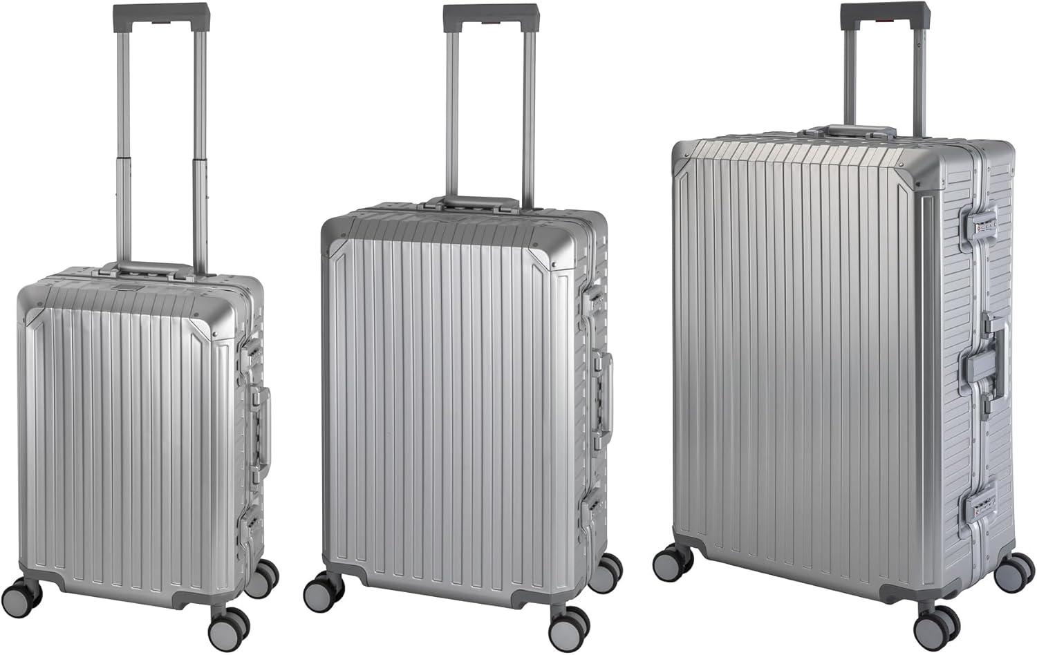 Travelhouse Tokyo Alu Reisekoffer Reise Trolley 3er Set (Silber, Handgepäck, Mittlerer und Großer Koffer XL Set)