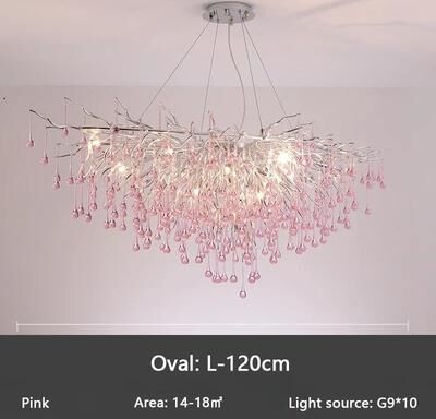 Inspire Select Modern Branch Crystal Chandelier Luxury Pink & Blue Teardrop Hanging Ceiling Light pink Length 47.2 In warm Light