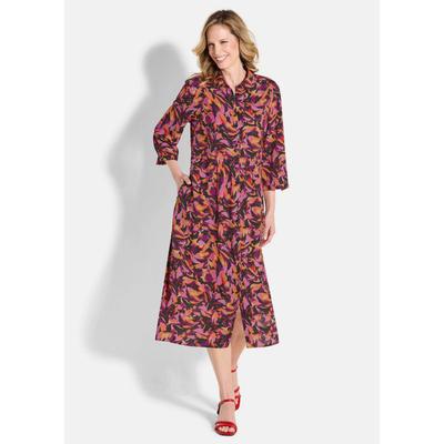 Sommerkleid GOLDNER "Fließendes Viskosekleid mit Knopfleiste", Damen, Gr. 46, N-Gr, rot (rot, gemustert), Obermaterial: 100% Viskose CV., Kleider Sommerkleid, Manschettenärmel
