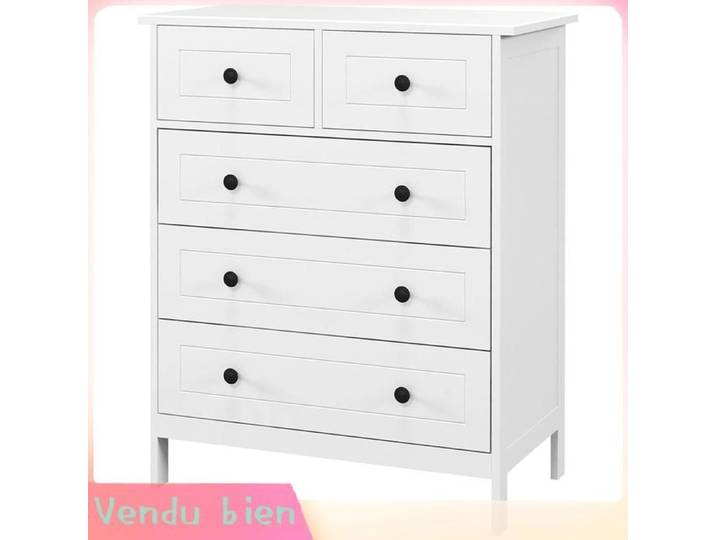LIA Commode 5 tiroirs blanc/métal noir