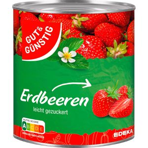 Gut&Günstig Obstkonserve Erdbeeren, leicht gezuckert, ganze Früchte in der Dose, 410 g