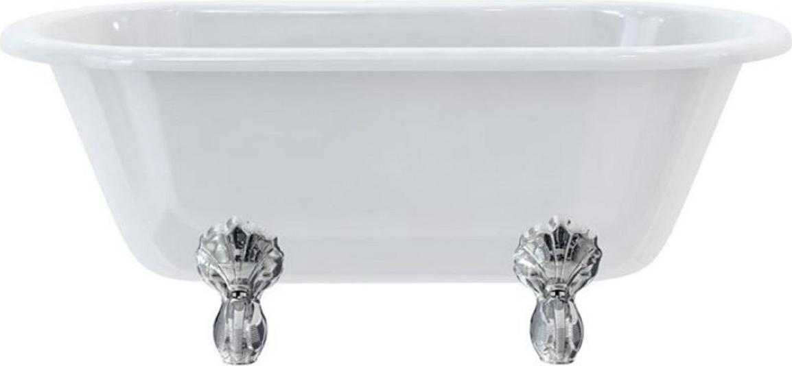 Casa Padrino Luxus Jugendstil Badewanne Weiß / Silber 150 x 75 x H. 63,5 cm - Freistehende Retro Acryl Badewanne - Retro Badezimmer Möbel