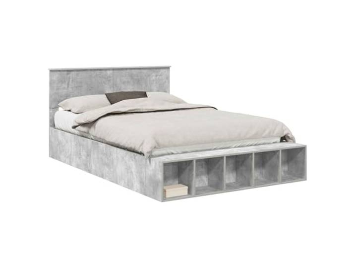 PUGYNBK Bettrahmen mit Regal, Grau Beton, 160 x 200 cm Holztechnik, wasserdicht, verstellbare Beine, integrierte Lagerung, einfache Reinigung
