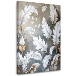WANDBILD, Akanthusblätter Lorbeer weiß-beige