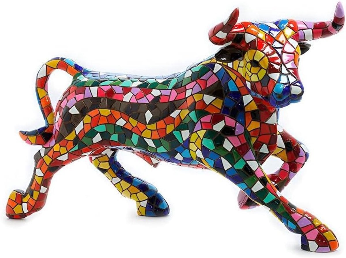Handgemaakt Keramisch Mozaïek Stier Figuur - Meerkleurig Decoratief Sculptuur - Hoogte: 24 cm