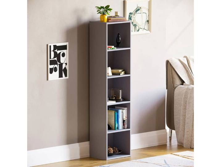 Bibliothèque cubique Oxford à 5 niveaux grise – Étagère de rangement moderne pour bureau ou salon