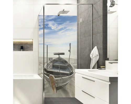 mySPOTTI Duschrückwand Shower Beach & Boat Boot am Strand 255 x 100 cm SH-255100-1935-HB