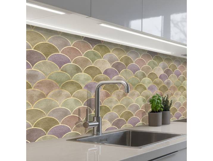 Crédence Décorative de Cuisine - Décoration Murale - Motif Doux - Doré - Coloré 200x80 cm - KitchenYeah