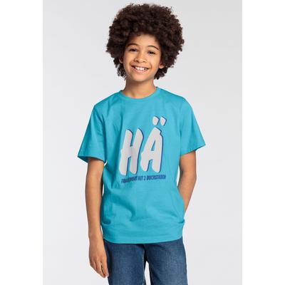T-Shirt KIDSWORLD "FRAGEWORT MIT 2 BUCHSTABEN", Jungen, Gr. 176/182, blau, Single Jersey, Obermaterial: 100% Baumwolle, bedruckt, Basic, Rundhals, Shirts T-Shirt, Kurzarm, Basic Passform, mit Statements/Sprüchen