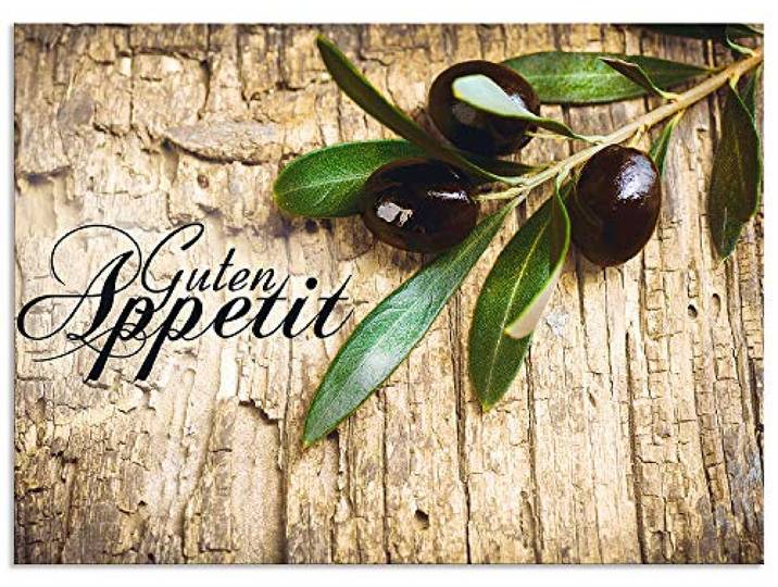 ARTland Spritzschutz Küchenrückwand aus Alu für Küche Herd Spüle 90x65 cm (BxH) mit Motiv Kräuter Olive Guten Appetit Olivenzweig Holzoptik Braun H6ZI