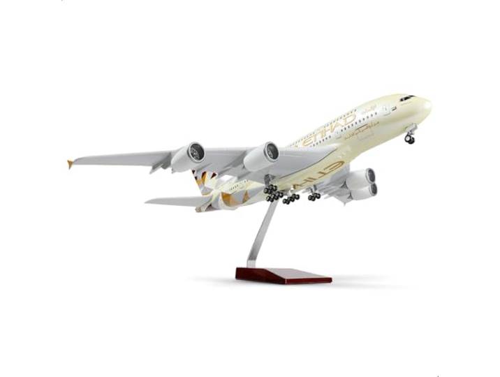 QIYUMOKE 1/160 A380 großes Flugzeugmodell -46cm für Etihad A380 mit Stand für Airbus A380 Modellflugzeug, Modellflugzeuge für Erwachsene geeignet für Luftfahrtbegeisterte – Geschenk oder Dekoration