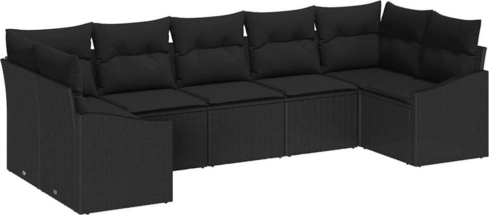 Garten-Sofa-Set, modular mit höhenverstellbarem Tisch, Poly Rattan, 7-Sitzer, UV-beständig, wetterfest, Schwarz