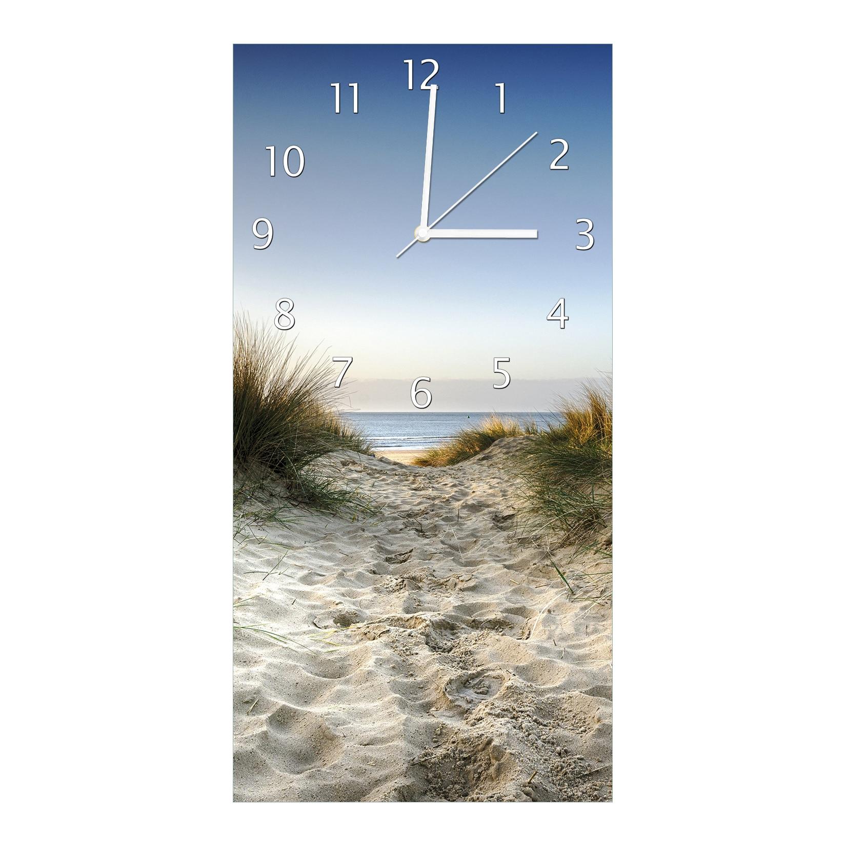 Wallario Uhr 30 x 30 cm, weiße Zeiger Weg durch die Dünen zum Strand am Meer