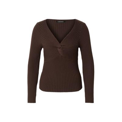 Longsleeve ESTELOU "ESTELOU knot rib longsleeve", Damen, Gr. S, braun (chocolate), 80% Viskose, 20% Polyester, unifarben, slim fit, V-Ausschnitt, Shirts