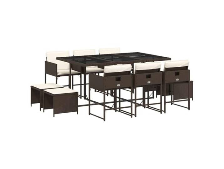 PUGYNBK Esszimmer-Set für den Garten, 11-teilig, synthetisches Rattan, Braun