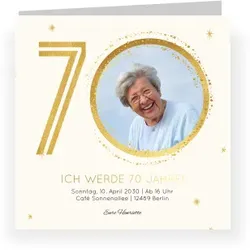 Einladungskarte 70. Geburtstag: Goldene Jahre - 70 mit Foto in Creme