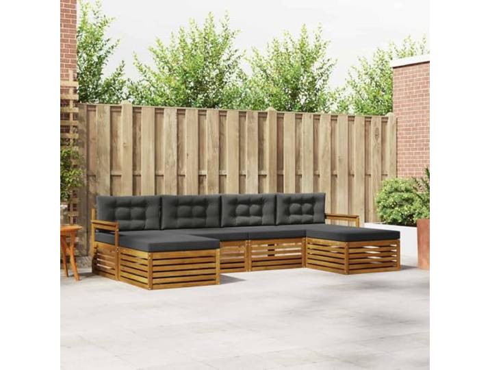 RJPLMFV Sektionalsofa, für den Außenbereich, 6-teilig, Akazie Modular, Lattenrost, Armlehnen, Massivholz, für Garten, Terrasse, Pool