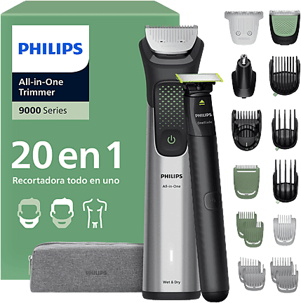 Afeitadora corporal - Philips MG9558/15, 20 Accesorios, 120 min Autonomía, Cara, Cabeza y Cuerpo, Peine-guía de precisión alta calidad, Gris
