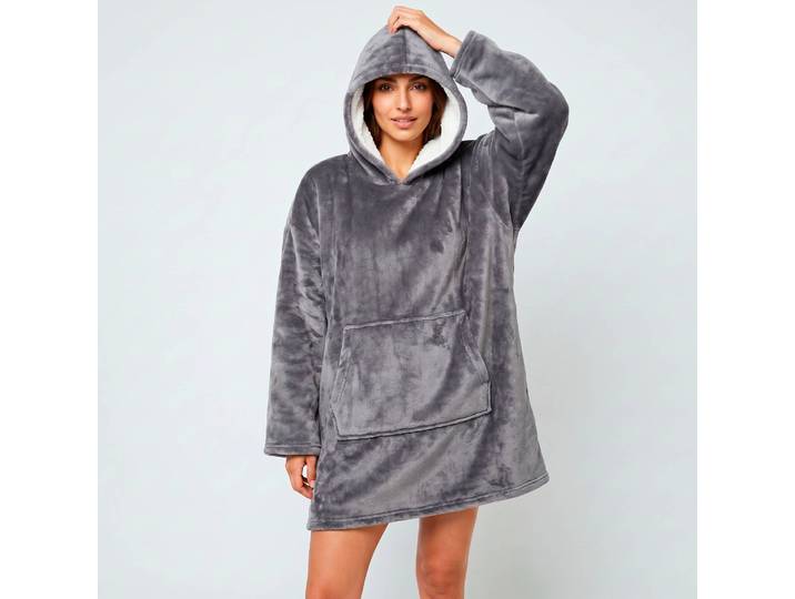 Plaid-sweat polaire à capuche doublé sherpa - Blancheporte