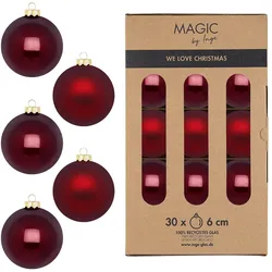30 Weihnachtskugeln Glas 6cm matt & glänzend Christbaumkugeln Weihnachtsbaumkugeln Weihnachten Christbaumschmuck Weihnachtsbaumschmuck Dunkel Weinrot