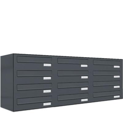 AL Briefkastensysteme 12 Fächer Premium Durchwurf Briefkasten in RAL 7016 Anthrazit Grau, Post A4, robust, wetterfest, Artikelnummer: 132P12DZ3P7016