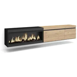 SKRAUT HOME Wohnzimmer TV-Schrank, 237x35x45cm, Großes Format TV, XXL Elektrokamin, hängend, Farbe Eiche und Schwarz _ 498_6